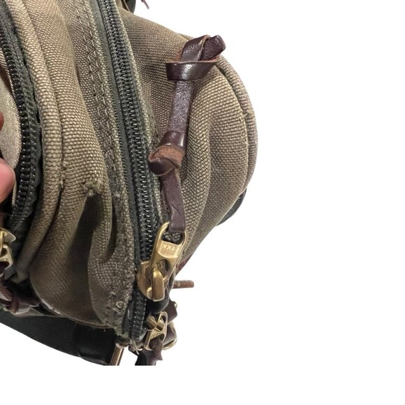 Vintage Orvis Canvas & Leather Duffle Travel Messenger Bag Green Brown 16” - Picture 11 of 16